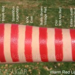 MAC, Brave Red, Smashbox, Legendary, NYX, Eros, Bobbi Brown Vintage Red, Dior, 999 Ara Red, Estee Lauder, Spanish Red, swatches