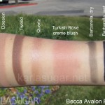 Becca, Avalon, palette, swatches, Doeskin, Tweed, Quartz, Turkish Rose, Barbarella, KarlaSugar, Karla Sugar