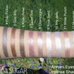 Armani, Eyes to Kill Intense, swatches, Lust Red, Pulp Fiction, Gold Blitz, Khaki Pulse, Sweet Fire, Champagne, Rock Sand, Airy Jade, White Punch, Moonlight, KarlaSugar, Karla Sugar