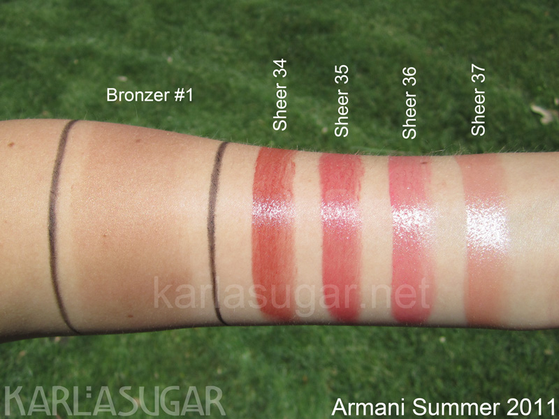 Armani, summer 2011, bronze mania, swatches, Bronzer 1, Sheer 34, Sheer 35, Sheer 36, Sheer 37, KarlaSugar, Karla Sugar