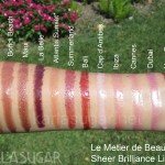 Le Metier de Beaute, LMdB, Sheer Brilliance, lipgloss, swatches, Captiva, Bondi Beach, Maui, La Belle, Atlantis Sunset, Summerland, Bali, Cap d