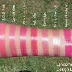 Lancome, Color Design, lipstick, swatches, S.O.S. Pink, SOS, Pink in the Limo, Rekindle, Confetti Pink, Tempt Me, Pink to the Club, Intense Fuchsia, KarlaSugar, Karla Sugar