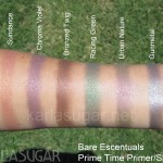 Bare Escentuals, Prime Time, primer, eyeshadow, swatches, Sundance, Chroma Violet, Bronzed Twig, Racing Green, Urban Nature, Gunmetal, KarlaSugar, Karla Sugar