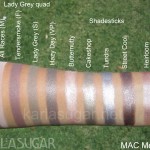 MAC Me Over, Icelandic Cool, swatches, Lady Grey quad, All Races, Tendersmoke, Lady Grey, Hazy Day, shadesticks, Butternutty, Cakeshop, Tundra, Street Cool, Heirloom, KarlaSugar, Karla Sugar