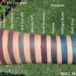MAC Me Over, New Black, swatches, Evil Eye, Palace Pedigreed, Spellcaster, Moody, Dark Diversion, Avenue, Midnight Blues, Dark Envy, KarlaSugar, Karla Sugar