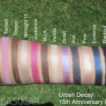 Urban Decay, 15th Anniversary palette, 15 Year Anniversary Eyeshadow Collection, swatches, Midnight Rodeo, Tainted, Deeper, Midnight 15, Junkshow, M.I.A., Vanilla, Omen, Ace, Flow, Evidence, Blackout, KarlaSugar, Karla Sugar