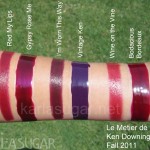 Le Metier de Beaute, LMdB, Ken Downing, Neiman Marcus, swatches, fall 2011, duos, Red My Lips, Gypsy Rose Me, I'm Worn This Way, Vintage Ken, Wine on the Vine, Bodacious Bordeaux, KarlaSugar, Karla Sugar