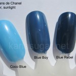 Les Jeans de Chanel, swatches, Coco Blue, Blue Boy, Blue Rebel