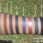 MAC, Cindy Sherman, swatches, fall color, 2011, Parlor Smoke, Cross Cultural, Indigo Noir, Steel, Blue Storm, Tan, Emerald Dusk, Starless Night, KarlaSugar, Karla Sugar