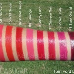 Tom Ford, lipstick, swatches, True Coral, Wild Ginger, Scarlet Rouge, Flamingo, Cherry Lush, Crimson Noir, Violet Fatale, Black Orchid, KarlaSugar, Karla Sugar