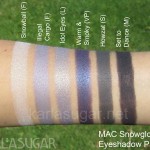 MAC, holiday 2011, Glitter and Ice, Johnny Weir, swatches, Snowglobe Eyeshadow Palettes, Cool, Snowball, Illegal Cargo, Idol Eyes, Warm & Smoky, Howzat, Set to Dance, KarlaSugar, Karla Sugar