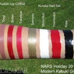 NARS, Modern Kabuki, holiday 2011, gift sets, swatches, Kudoki lip coffret, Ougi, Botan, Takebue, Kuroko nail set, Senryou, Shiro-Nuri, Yoshiwara, Kata, KarlaSugar, Karla Sugar