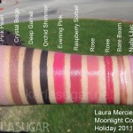 Laura Mercier, Moonlight, swatches, holiday 2011, Pink Pearl, Crystal Beige, Deep Garnet, Orchid Shimmer, Evening Pink, Raspberry Sorbet, Rose, Bare Beam, Nude Lilac, Lip Glace, KarlaSugar, Karla Sugar