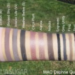 MAC, Daphne Guinness, swatches, Interior Life, eyeshadow quad, Stratus, Bruised Sky, Interior Life, Heather Belles, Pigments, Circa Plum, Aurora, Nebula, Powerpoint, eyeliner, Engraved, Grey Utility, Brow Pencils, Fling, Stud, KarlaSugar, Karla Sugar