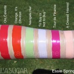 Essie, spring 2012, swatches, Ole Caliente, Orange It's Obvious, Navigate Her, To Buy or Not to Buy, Tour de Finance, A Crewed Interest, KarlaSugar, Karla Sugar