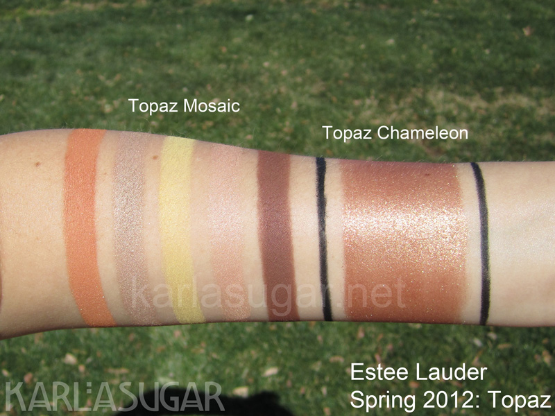 Estee Lauder, Topaz, spring 2012, swatches, Topaz Mosaic, quint, Topaz Chameleon, Illuminating Powder Gelee, KarlaSugar, Karla Sugar
