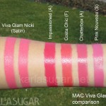 MAC, Viva Glam Nicki, swatches, Impassioned, Costa Chic, Chatterbox, Pink Nouveau, KarlaSugar, Karla Sugar
