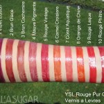 Yves Saint Laurent, YSL, Rouge Pur Couture Vernis a Levres, glossy stain, swatches, 1 Violet Edition, 2 Brun Glace, 3 Brun Cachemire, 4 Mauve Pigmente, 5 Rouge Vintage, 6 Camel Croisiere, 7, Corail Aquatique, 8 Orange de Chine, 9 Rouge Laque, 10 Rouge Philtre, KarlaSugar, Karla Sugar