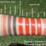 Sephora, Pantone Universe, 2012, Tangerine Tango, swatches, eyeshadow quad, Scallop Shell, Carnelian, Sparrow, Pavement, lipstick, lipgloss, Vivid, Luminous, Opal, Glaze, KarlaSugar, Karla Sugar