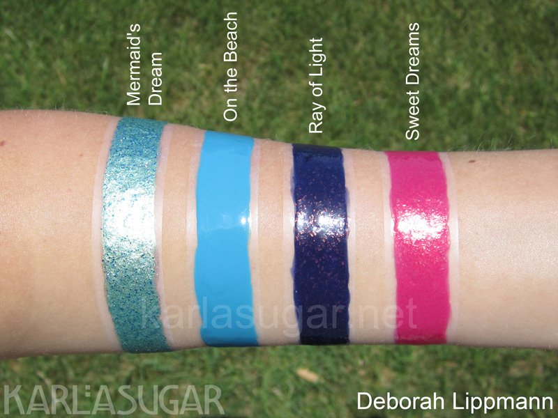 Deborah Lippmann, Lippmann Collection, swatches, spring, summer, 2012, Mermaid's Dream, On the Beach, Ray of Light, Sweet Dreams, KarlaSugar, Karla Sugar