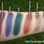 MAC fall 2012 pro eye palette swatches, Dark Current, Blazer, Delft, Smoked Paprika, Salt & Pepper, Natural Fibre