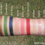 MAC, Hey Sailor, swatches, Powerpoint, eyeliner, Pro Longwear Lip Pencil, lipliner, Suntints, Handforged, Emerald Sea, Blue Stripe, Saunter, Shore Leave, Throw Me a Line!, Sea Mist, Abalone, Au Rose, KarlaSugar, Karla Sugar