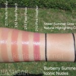 Burberry, summer 2012, Iconic Nudes, swatches, Lip Mist, 211 Nude Honey, 212 Nude Peach, 213 Field Rose, 210 Pink Heather, Sheer Summer Glow Natural Highlighting Compact, KarlaSugar, Karla Sugar