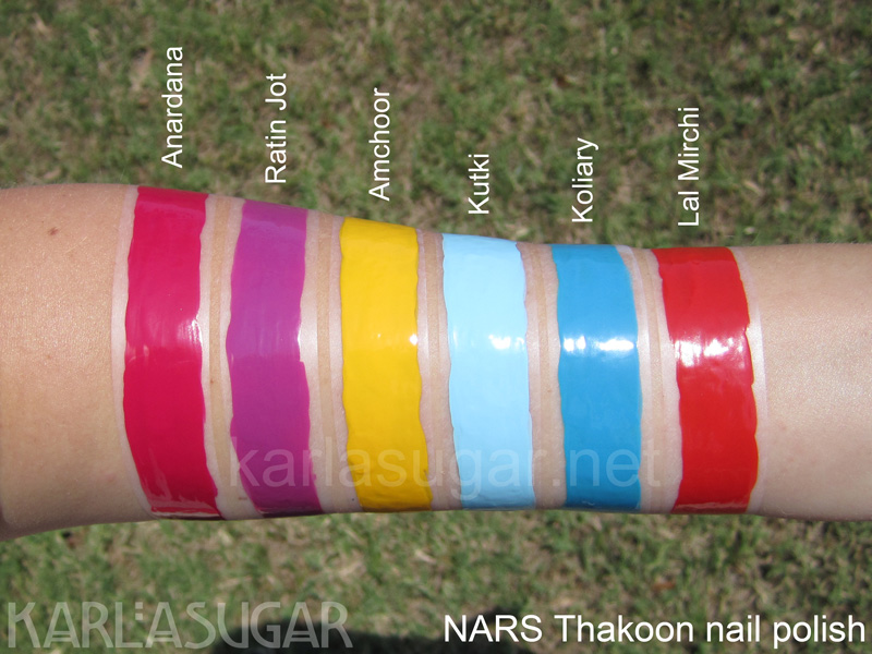 NARS, Thakoon, nail polish, swatches, Anardana, Ratin Jot, Amchoor, Kutki, Koliary, Lal Mirchi, KarlaSugar, Karla Sugar