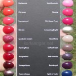 MAC, nail polish, Faint of Heart, Skin, Soiree, Fiestaware, Morange, Impassioned, Shirelle, Sparks on Screen, Flaming Rose, Rougemarie, Vintage Vamp, Mean & Green, Formidable, Midnight Tryst, Deep Sea, Delicate, Snob, Girl Trouble, Saint Germain, Steamy, Girl Abut Town, Screaming Bright, Quiet Time, Coffee Break, Anti-Fashion, Dark Angel, Spirit of Truth, Discotheque, Nightfall, Nocturnelle, KarlaSugar, Karla Sugar