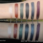 MAC, Fall Forecast 2013, swatches, Cream Color Shadow, Oyster, Rustic Red, Scarab Green, Oil Slick Black, Smoked Indigo, Purple Fusion